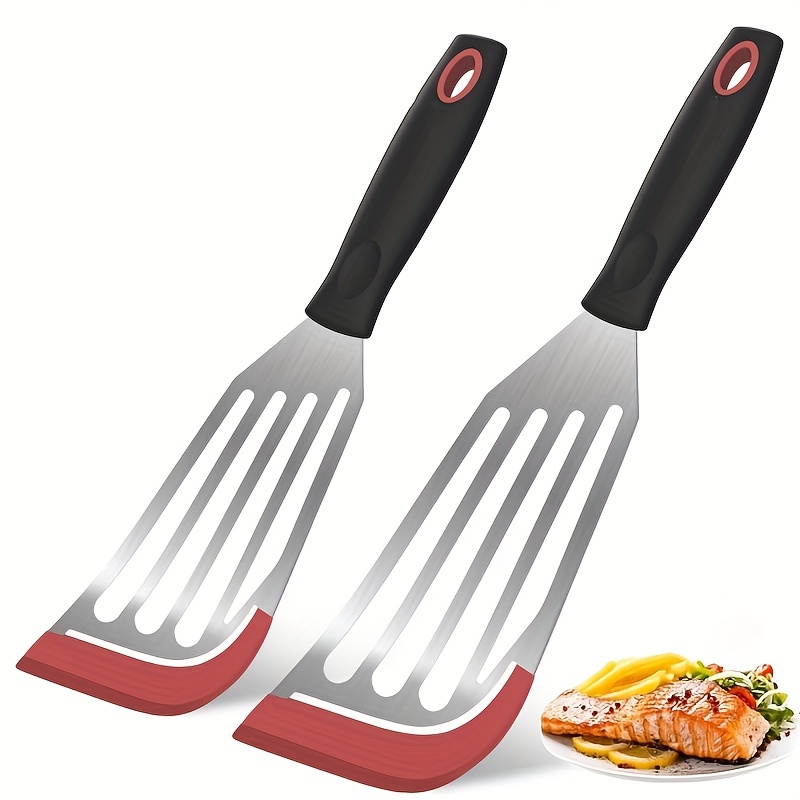 Okonomiyaki Spatula - Edelstahl-Silikonspatel, hochtemperaturbeständiger Bratfisch-Kochspatel, Flipper, Küche, Haushalts-Steak-Spatel